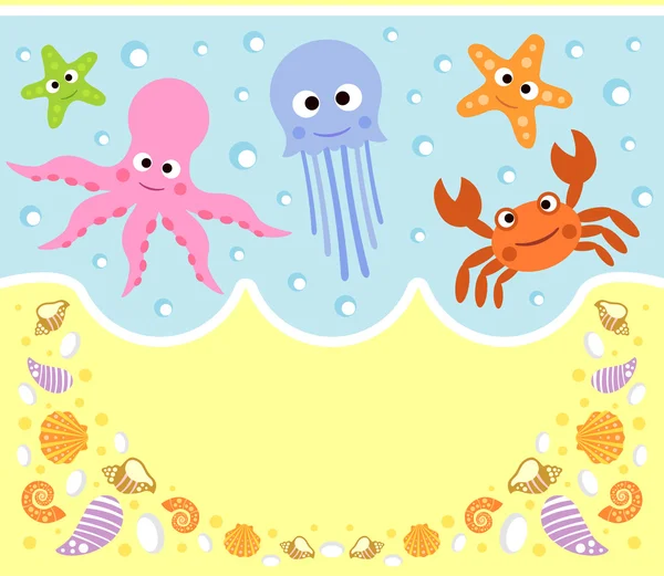 Sea animals cartoon background — Stock Vector
