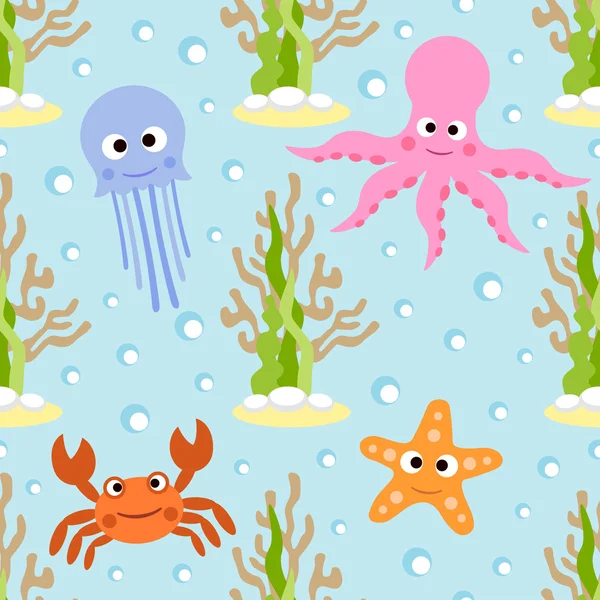 Sea animals seamless background — Stock Vector