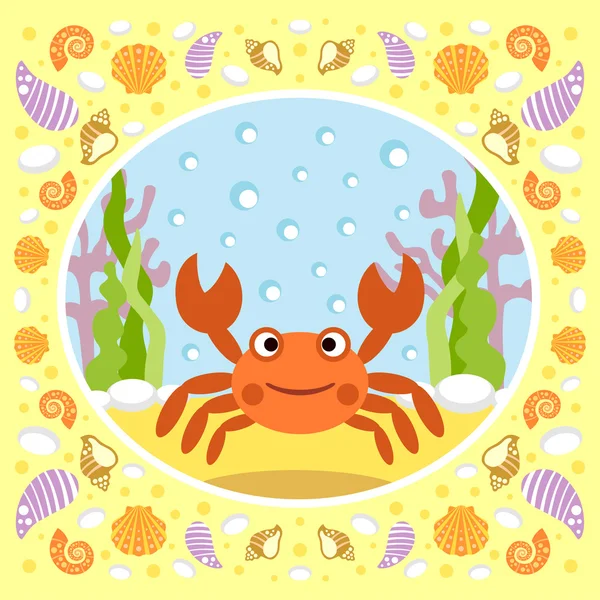 Zee achtergrond met krab — Stockvector