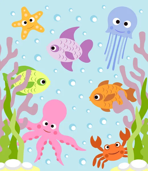 Fondo con animales marinos — Vector de stock