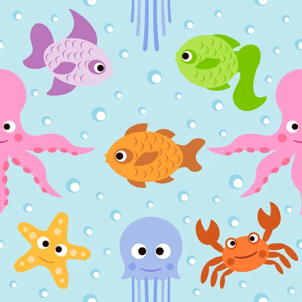 Fondo sin costuras con animales marinos — Vector de stock