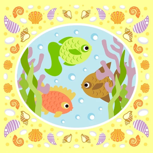 Mar de fondo con peces — Vector de stock