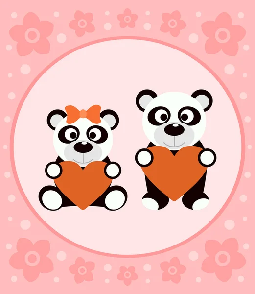 Background cartoon card with pandas — Stock Vector