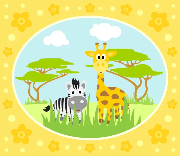 Fundo Safari com zebra e girafa — Vetor de Stock