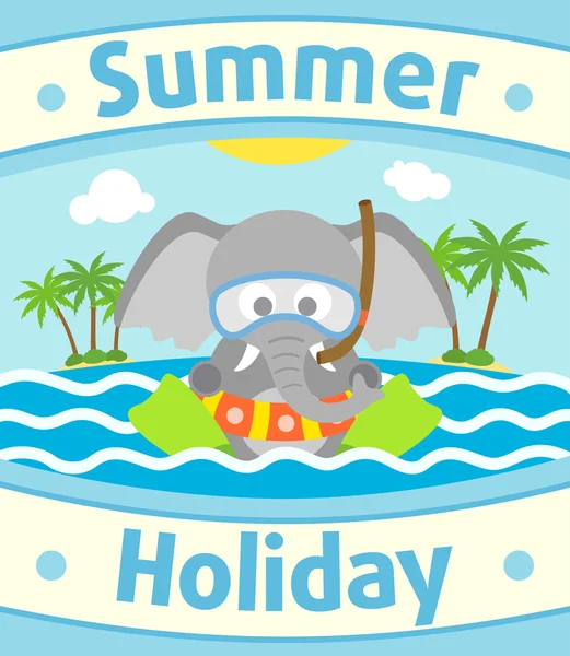 Summer sea background with elephant — Stock Vector