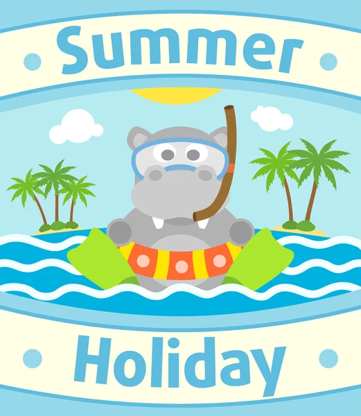 Summer sea background with hippopotamus — Stock Vector