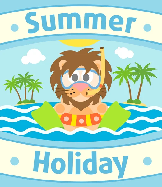 Summer sea background with lion — Stock Vector