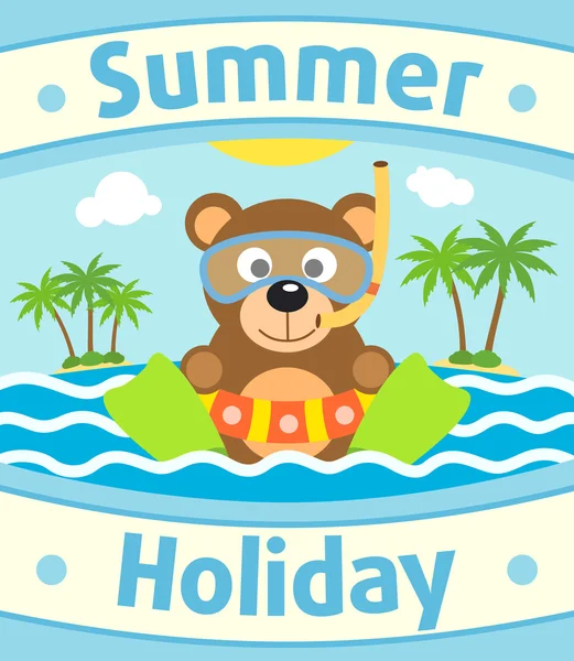 Fondo marino de verano con oso — Vector de stock