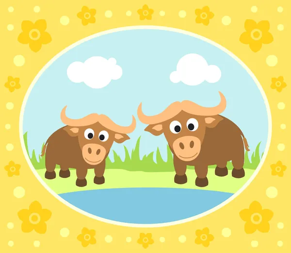 Fondo Safari con búfalos — Vector de stock