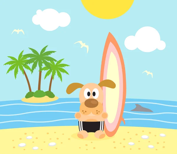 Fundal de vară cu surfer de câine — Vector de stoc
