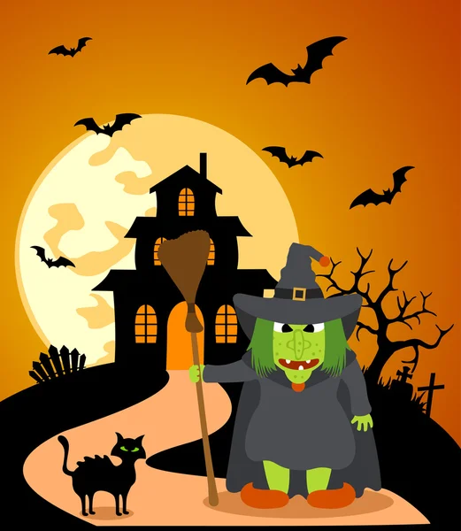 Halloween Hintergrund mit Hexe — Stockvektor