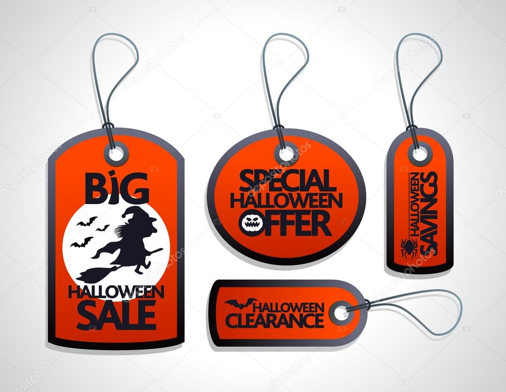 Red Sale Halloween Tags Set