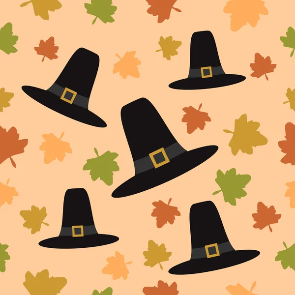 Thanksgiving fond sans couture avec chapeau de pèlerin — Image vectorielle