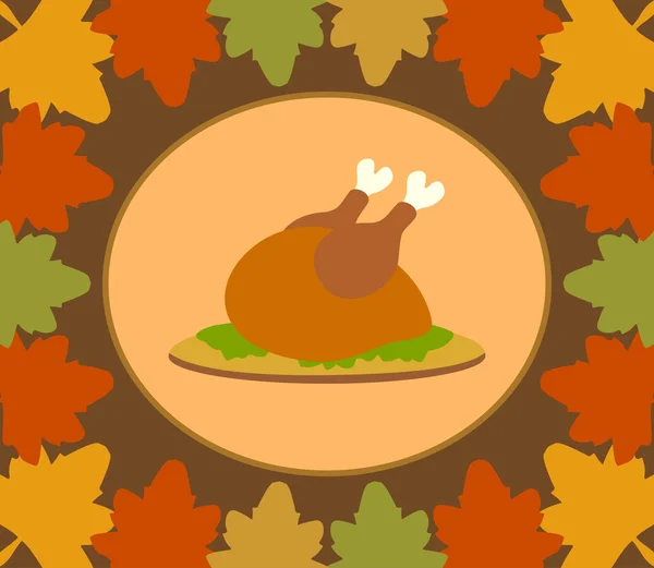 Autumn Thanksgiving Day background with cooked turkey — Stock Vector