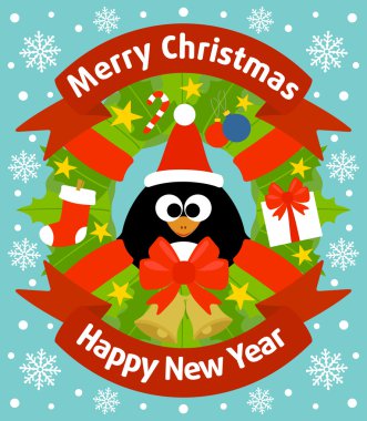 penguen ile Noel ve yeni yıl arka plan