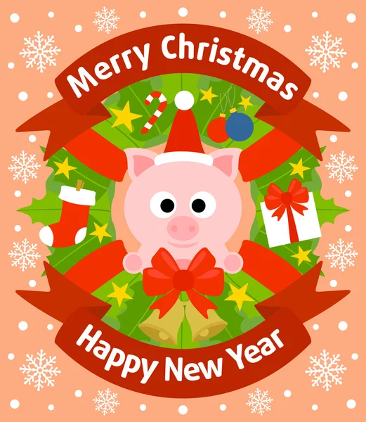 Christmas and New Year background with pig — Stock Vector