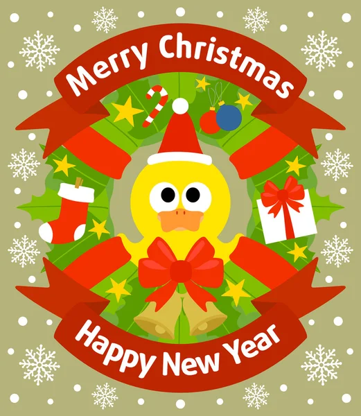 Christmas and New Year background with duckling — Stock Vector