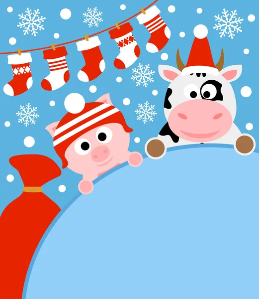 New Year background with pig and cow — Stock Vector