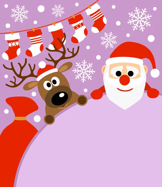 Fondo de Año Nuevo con ciervos y Papá Noel — Vector de stock