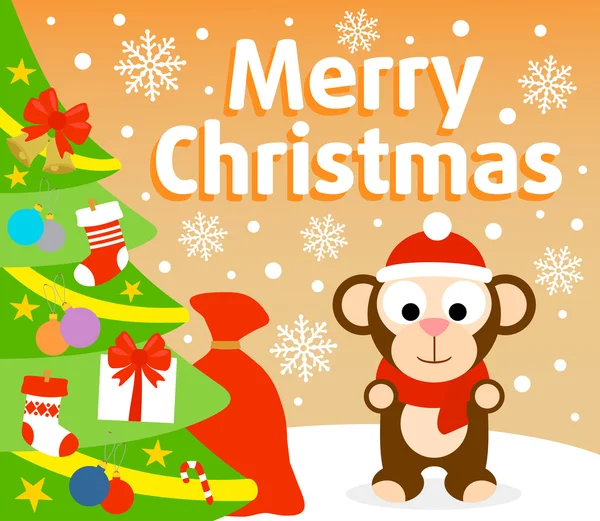 Christmas background with monkey — Stock Vector