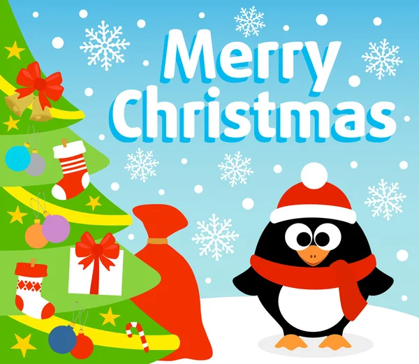 Christmas background with penguin — Stock Vector