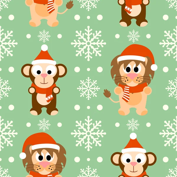 New Year seamless background with monkey and lion — Stock Vector