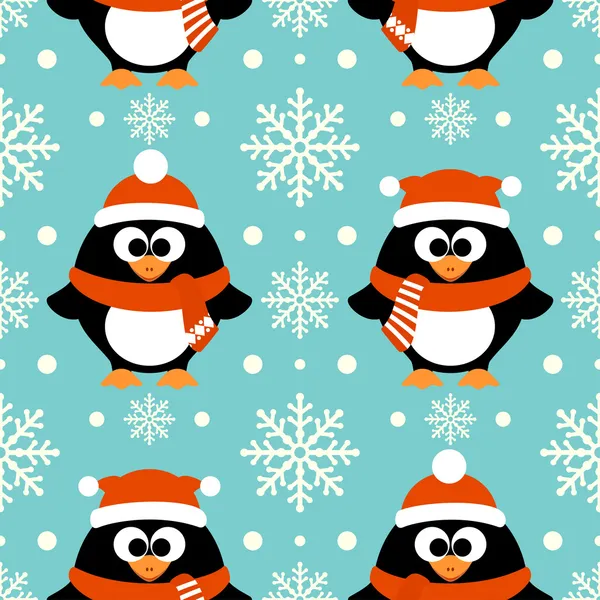 New Year seamless background with penguin — Stock Vector