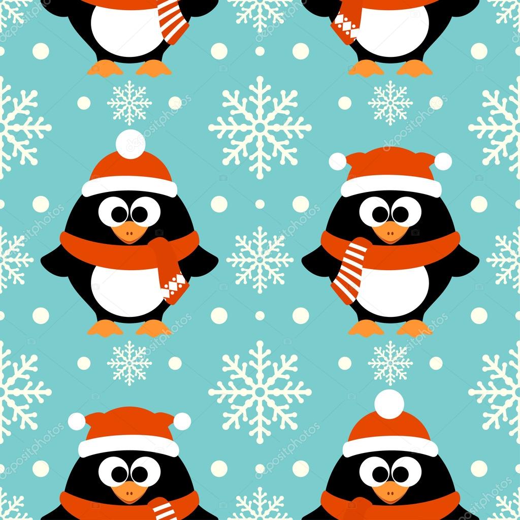 New Year seamless background with penguin