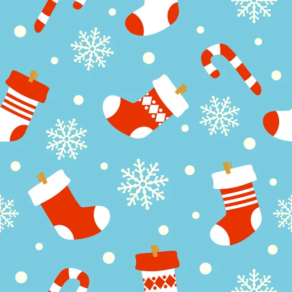 Neues Jahr nahtloser Hintergrund, Socken mit Geschenken — Stockvektor