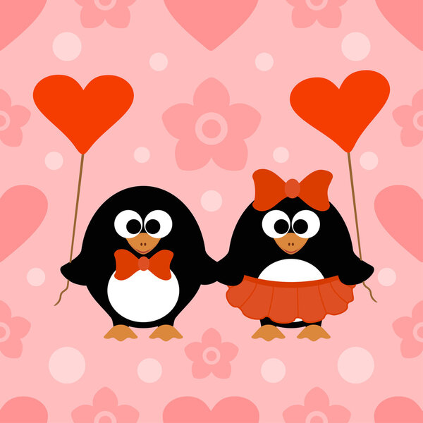 Valentines day seamless background with penguin