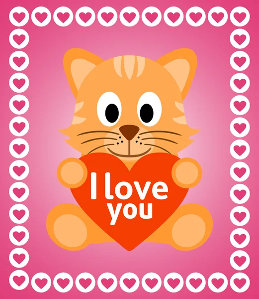 Valentines day background with cat — Stock Vector