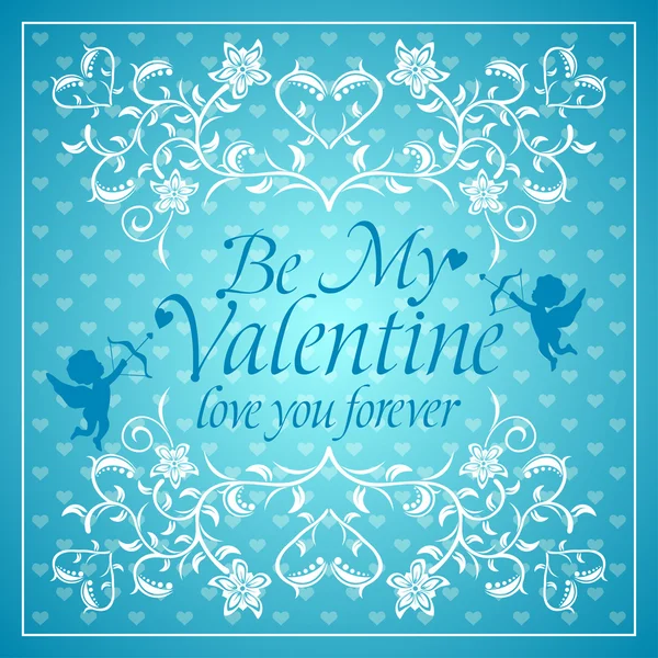 Blue Valentines day background with Cupid — Stock Vector