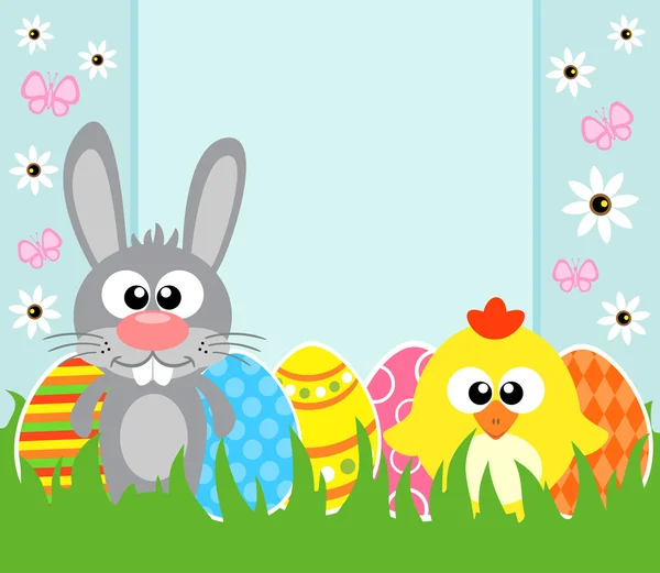 Holiday Easter background with  frabbit and chicken