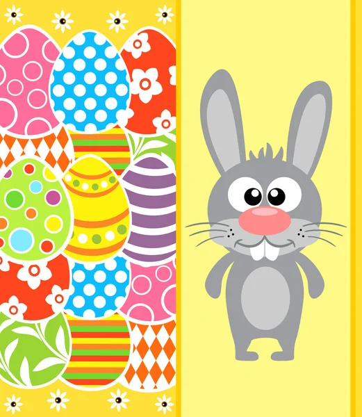 Пасхальный фон с кроликом и яйцами, желтый — стоковый вектор