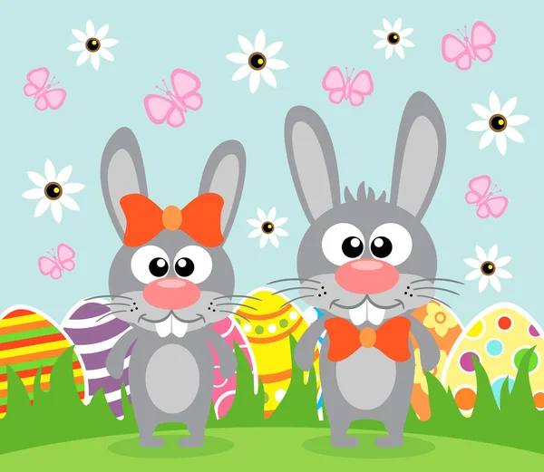 Svátek velikonoční pozadí s legrační králíků — Stockový vektor