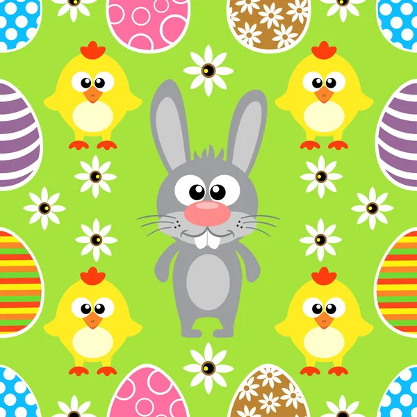 Seamless Easter  background with rabbit and chickens — Stock Vector