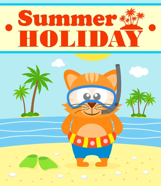 Sommar semester bakgrund med katt — Stock vektor