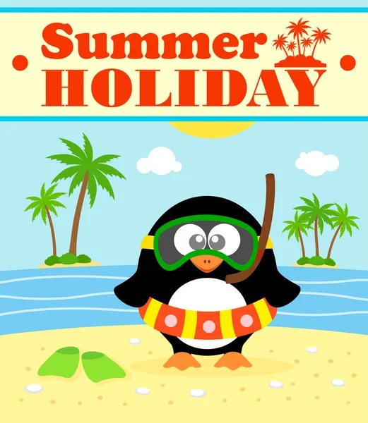 Summer holiday background with penguin — Stock Vector