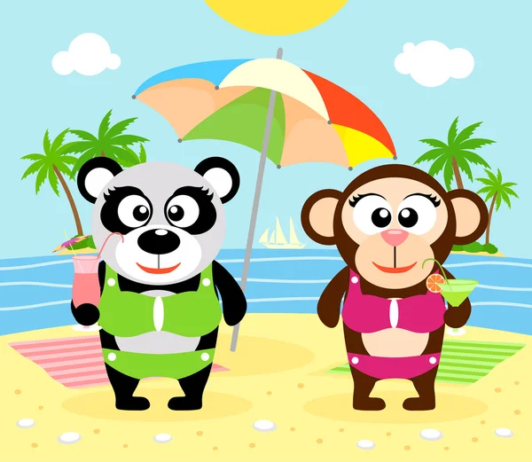 Summer  background with monkey and panda — Stock Vector