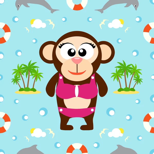 夏天无缝背景与猴子 — 图库矢量图片