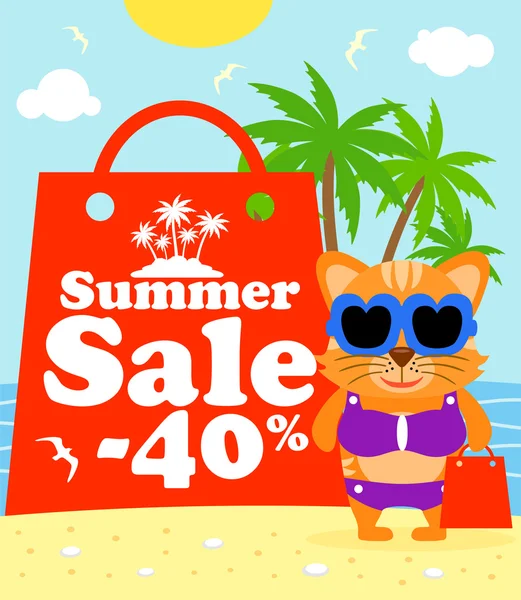 고양이 함께 여름 판매 포스터 — 스톡 벡터