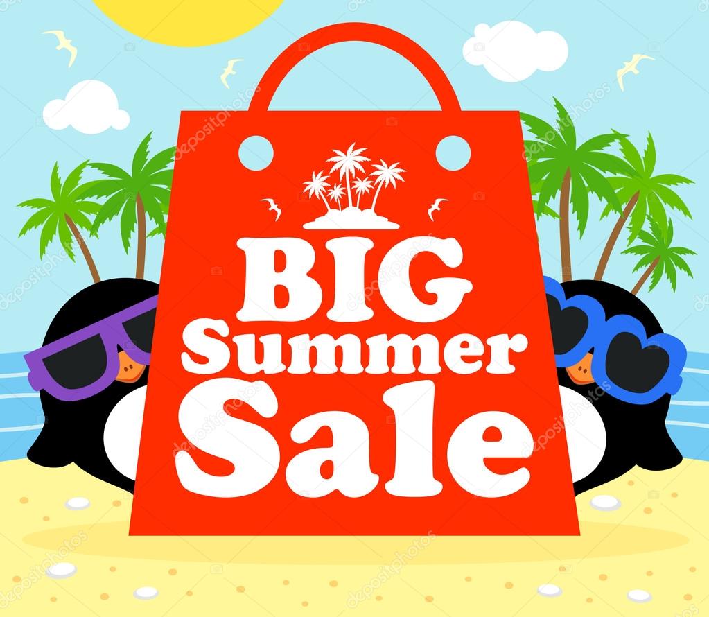 Summer sale poster with penguins 
