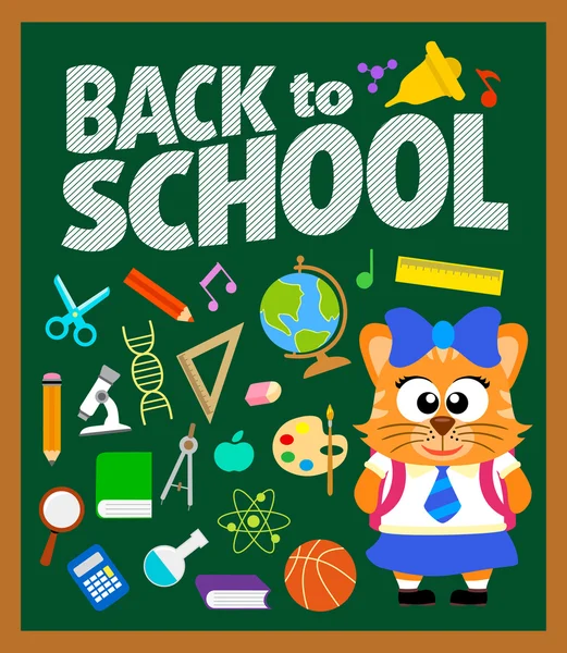 Back to school background with cat — Stock Vector