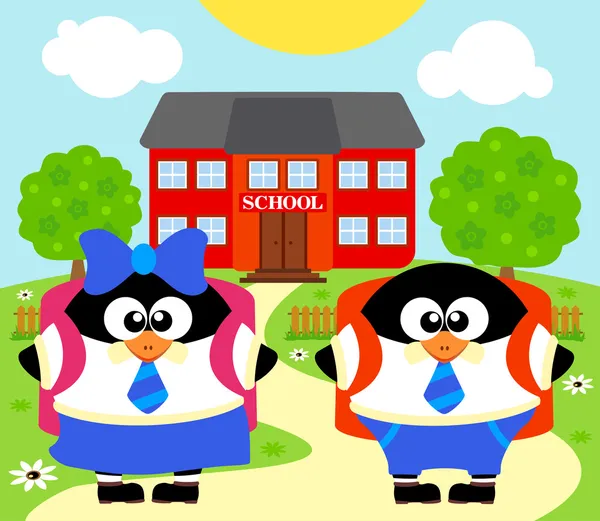 Terug naar school achtergrond met pinguins — Stockvector