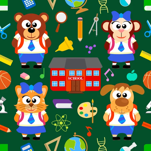 Volver a la escuela sin costuras con animales divertidos — Vector de stock