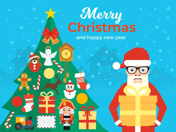 Selamat Natal Dan Selamat Tahun Baru Desain Konsep Datar Dengan - Stok Vektor