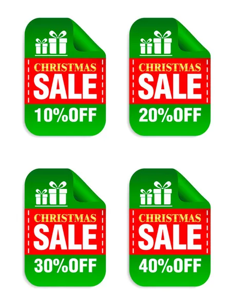 Set Von Weihnachtsgrünen Verkaufsaufklebern Weihnachtsverkauf Rabatt Aufkleber Mit Geschenkboxen Symbol — Stockvektor