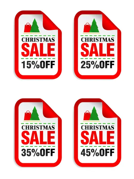 クリスマス販売のステッカーのセット クリスマスセール15 ショッピングパッケージアイコン クリスマスツリーアイコン付きステッカー ベクターイラスト — ストックベクタ