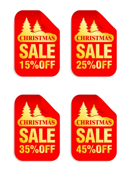 Kerst Rode Stickers Set Met Goud Verkoop Tekst Verkoop Korting — Stockvector