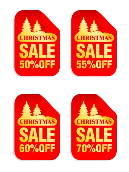 Rote Weihnachtsaufkleber Mit Goldenem Verkaufstext Verkauf Rabatt Vektorillustration — Stockvektor